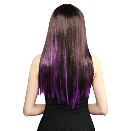 Neitsi 10pcs 18inch Colored Highlight Synthetic Clip on in Hair Extensions #F10 Purple