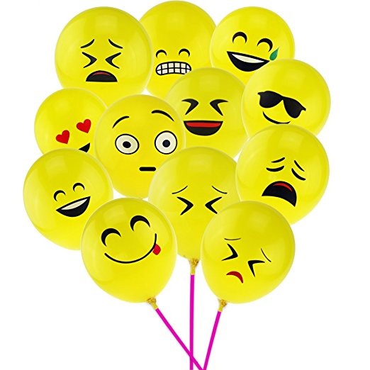 KUMEED 12" Emoticon Balloons Smiley Face Expression Yellow Latex Balloons, Pack of 100