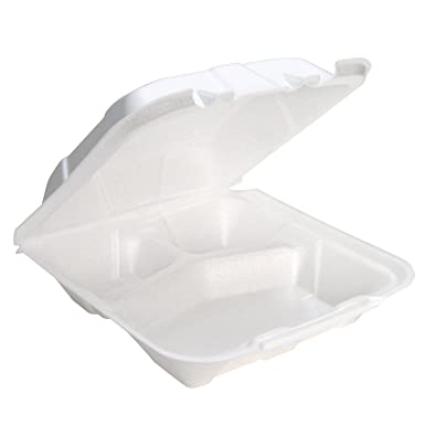 Pactiv YTD19903 Foam Hinged Lid Containers, White, 9 x 9 x 3-1/4, 3-Compartment (Case of 150)