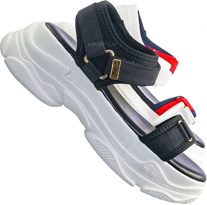 Aquapillar Athleisure Chunky Platform Sporty Sandal - Elastic Hook & Loop Strap
