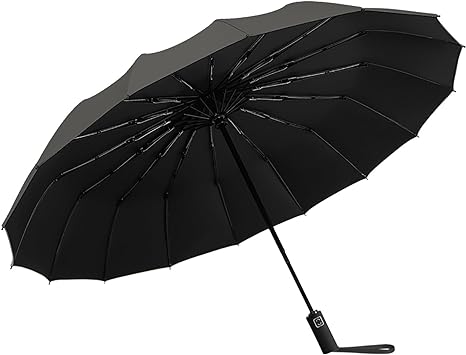 HotLife Reinforced 16 Ribs Auto Open/Close Windproof Travle Umbrella for Rain - Waterproof, Wind Resistant, Sunproof, Folding and Compact, UV Coated Inside of Umbrella for Ultraviolet Rays Protection for Men and Women, Black