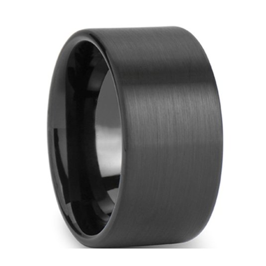 Men 14mm Big Tungsten Metal Ring Black Wedding Engagement Band Flat Top Pipe Cut Matte Finish Comfort Fit