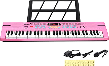 24HOCL Kids Piano Keyboard, 61 Key Electronic Keyboard Portable Digital Music Keyboard, Learning Keyboard with Microphone Music Sheet Stand UL Adapter, Best Gift for Boys & Girls, Pick