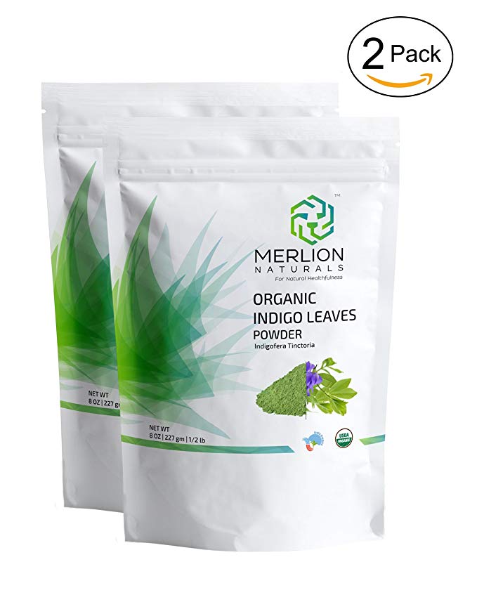 Organic Indigo Powder by MERLION NATURALS | Indigofera Tinctoria | USDA NOP Certified 100% Organic (16 OZ)