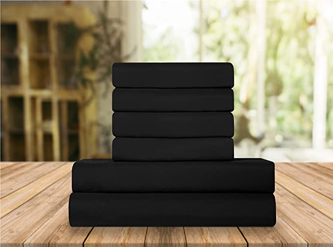 Elegant Comfort Luxury Soft Bed Sheets 1500 Thread Count Percale Egyptian Quality Softness Wrinkle and Fade Resistant (6-Piece) Bedding Set, California King, Black