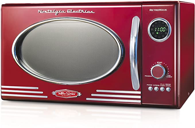 Nostalgia Retro Countertop Microwave Oven, 0.9 Cu. Ft. 800-Watts with LED Digital Display, Child Lock, Easy Clean Interior, Cu.Ft, Red