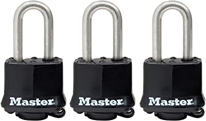 Master Lock Padlock, Covered Stainless Steel Lock, 1-9/16 in. Wide, Black, 311SSTRILF (Pack of 3-Keyed Alike)