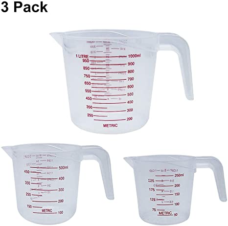 Plastic Measuring Cup, Measuring Cup Set of 3 BPA-free Stackable Clear Heat-resistant with Angled Grip and Spout for Flour Oil Powder (4/2/1 Cup Capacity)