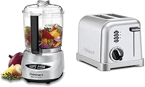 Cuisinart Mini Prep Plus Food Processor, 4 Cup, Brushed Stainless & CPT-160 Metal Classic 2-Slice Toaster, Brushed Stainless