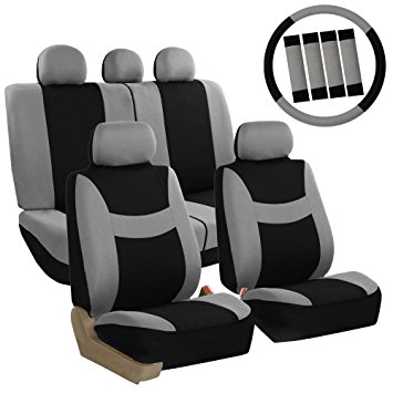 FH GROUP FH-FB030115-COMBO FH GROUP FH Group Light & Breezy Gray/Black Cloth Seat Cover Set Airbag & Split Ready- Fit Most Car, Truck, Suv, or Van