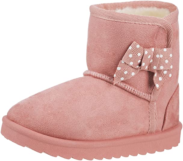 CLOVERLY Toddlers Girls Winter Fur Boots Warm Slip-on Fashion Snow Boots with Bow