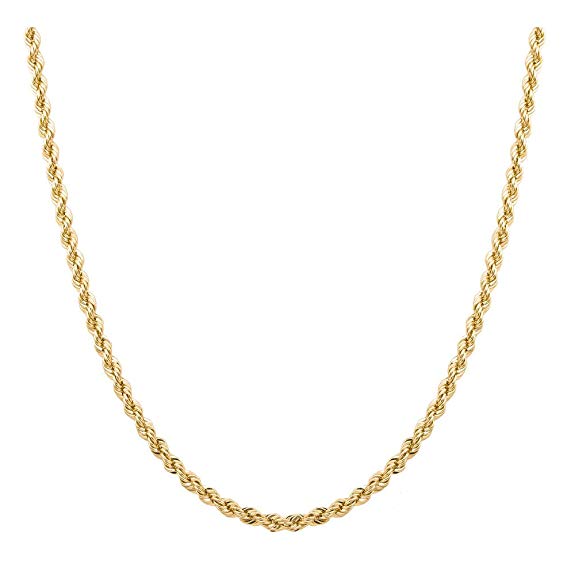 Sterling Silver 2mm diamond cut rope chain necklace in 18k gold plating- Available in 16"- 30 "