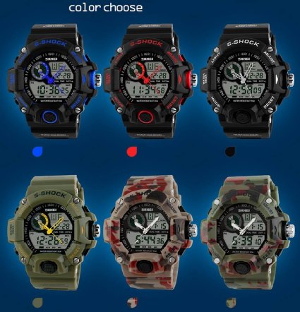 Gosasa Multi Function Military S-shock Camouflage Green Sports Watch LED Digital Waterproof Alarm Watches