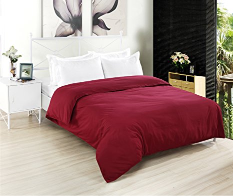 Kuality Soft Microfiber Easy Care Solid Bedding Duvet Cover Wrinkle, Stain & Fade Resistant, Full/Queen Size, Burgendy