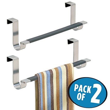 mDesign Over-the-Cabinet Towel Bar for Kitchens or Bathrooms - Pack of 2, Stainless Steel