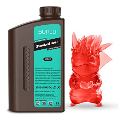 SUNLU 3D Printer Resin 1KG, 405nm UV Curing Standard Photopolymer Resin for LCD/DLP/SLA 3D Printing, Low Shrinkage, Fast Curing, High Precision, 1000G， Translucent Red