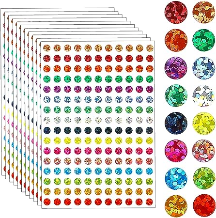 1/4" Laser Color Coding Labels 20 Sheets Shinny Round Dot Stickers Circle Dot Labels 16 Colors Colorful Coding Label Sticker for Office and Student