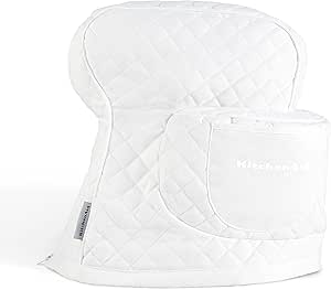 KITCHENAID Fitted Tilt-Head Solid Stand Mixer Cover with Storage Pocket, Quilted 100% Cotton, White, 14.4"x18"x10"