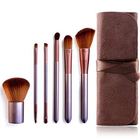 Mooxury Synthetic Kabuki Makeup Brush Set with Case - Powder, Eyeshadow, Lip, Eyebrow, Contour & Foundation Make Up Brushes (6Pcs)