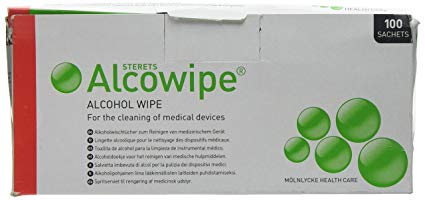 Sterets WU10009268 Alcowipe Alcohol Wipe, 180 mm Length, 140 mm Width, White (Pack of 100)