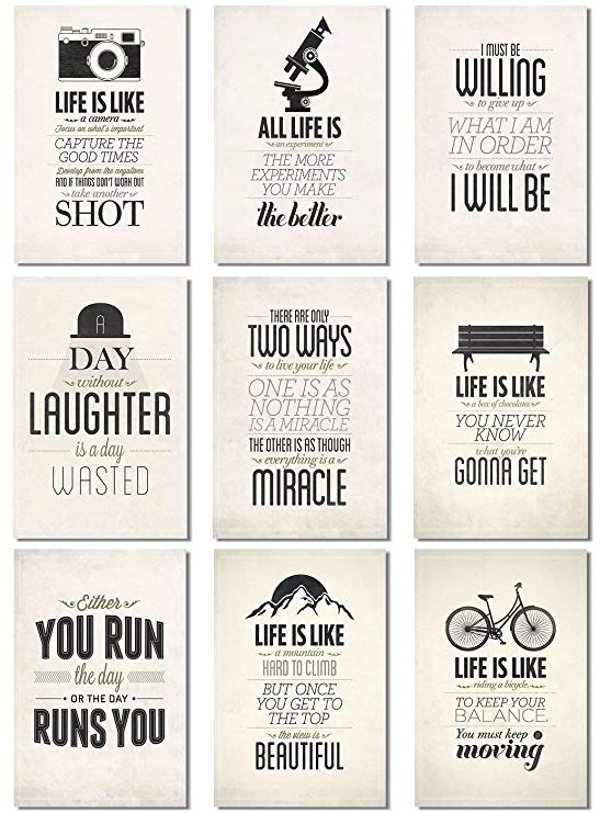 9Pcs x Poster Motivational Self Positive Life Is Like Quotes Inspirational Success Teamwork Focus I can Big Prints For School Education Office Home Room Wall Deco 47x31.5" (120x80cm) (1-9)