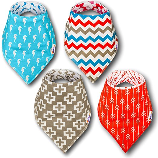 Bandana Baby Drool Bibs for Boys & Girls - Ultra Absorbent Reversible Bib Set with Adjustable Snaps - 100% Cotton - Fits Any Child, Newborn or Infant - Unisex Colors & Patterns - Great Shower Gift