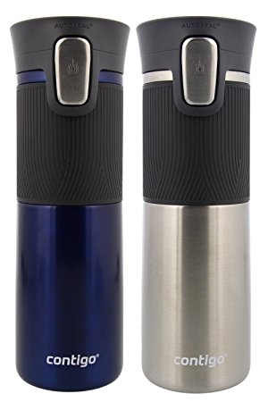 Contigo 16oz Vacuum-Insulated Autoseal Spill-Proof Travel Mugs – Monaco/Stainless Steel, 2 Pack