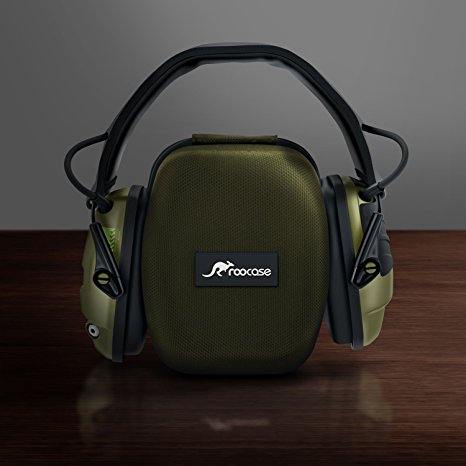 Earmuff Case, Howard Leight Hard Case, rooCASE EVA Hard Protective Travel Storage Carrying Case for Howard Leight by Honeywell Impact Sport Sound Amplification OD Electronic Earmuff R-01526, Green