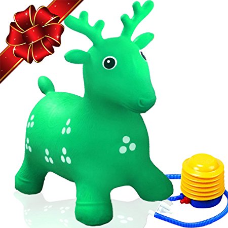 Ruffio Inflatable Bouncer Cutest Bouncy Hopper Toys for Kids. Come As Animal Shape As Deer, Horse, Dog and Cow. Heavy Duty Materials Which Are Safe to Ride-on. Pump Included   Bonus!