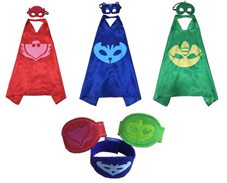 PJ Masks Costumes For Kids Set of 3 Catboy Owlette Gekko Mask with Cape (27.5 inches)