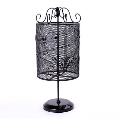 Beautiful Vintage Style Black Metal Wire Mesh Cylinder Floral Design Earring Holder Hanger Jewelry Organizer