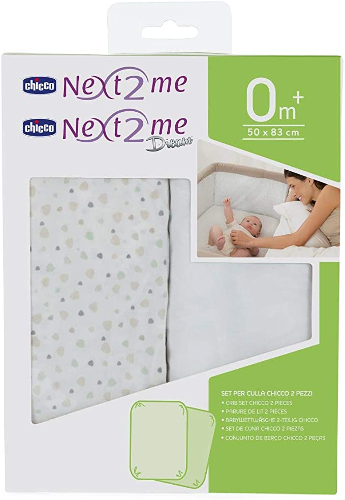 Chicco Next2Me Pair Fitted Crib Sheets, Light Grey