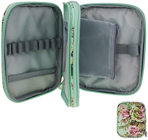Katech Crochet Hook Case Empty Zipper Bags Organizer Portable Travel Crochet Storage Bag with Web Pocket and Crochet Holders Slots for Carrying Various Crochet Needles and Knitting Accessories (Green)