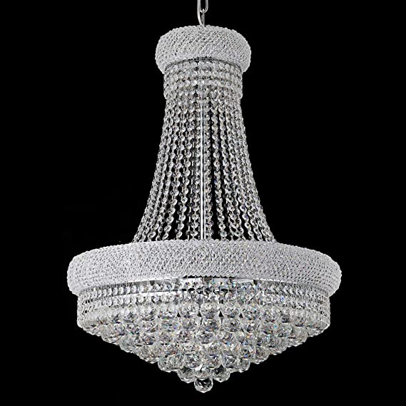 BEIRIO 13-Lights Chrome Finish Classic Empire Style K9 Crystal Chandelier Ceiling Light for Living Room Foyer Dining Room Hallway Bedroom (24×31.5 inch) New Packaging Easy To Install