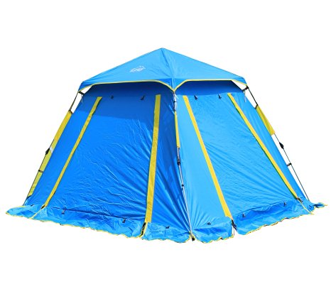 Funs Instant Setup (3-4 Person) 3 Season Water Resistant Canopy Dome Tent. Double Door, Double Window, with Canvas Porch. Seconds to Set up and Tear Down.