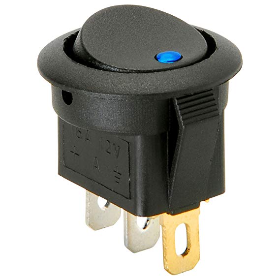 Parts Express SPST Automotive Round Rocker Switch with Blue LED 12V