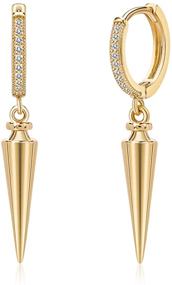 Spike Dangle Hoop Earrings for Women Girls 14K Gold Plated Cubic Zirconia Crown Huggie Earrings for Her