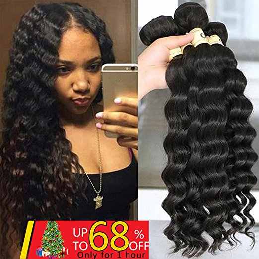 QTHAIR 10A Grade Peruvian Loose Deep Curly Wave 3 Bundles (16" 18" 20",300g) 100% Natural Black Unprocessed Peruvian Remy Virgin Hair Human Hair Bundle
