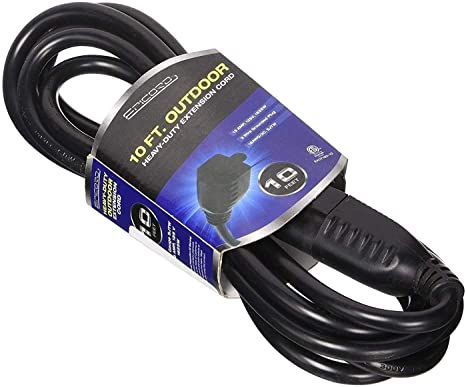 Epicord Outdoor Extension Cord 10 Ft with 3 Prong Grounded Outlets Plug Black Durable Electrical Cable SJTW 3/C 16 AWG,125V, 13 Amps, 1625W