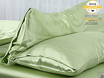MYK 100% Pure Natural Mulberry Silk Pillowcase, 25 Momme Both Side for Hair and Skin Care, Queen Size 20"x30", Green, 1pc
