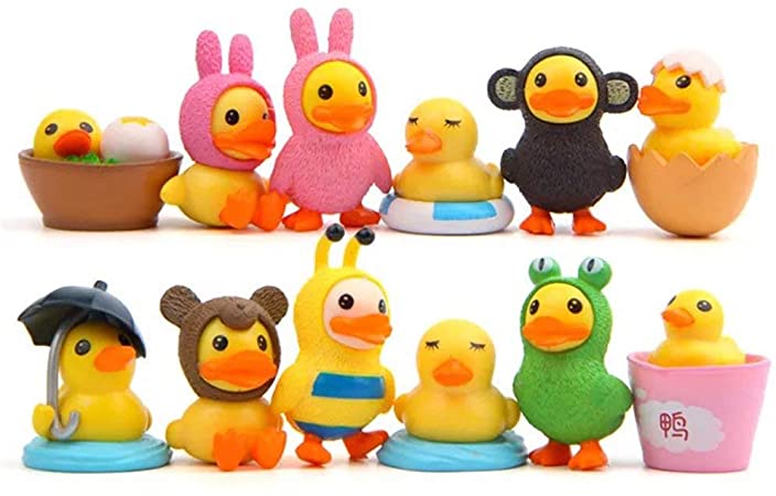 LW 12 pcs Little Yellow Duck Toys, Mini Figure Collection Playset, Cake Topper