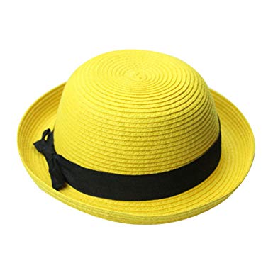 FUNOC Vintage Women Summer Sun Beach Cap Straw Bowler Hat Clothe Derby Style Hat