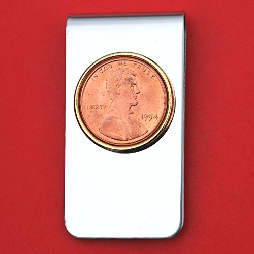 US 1994 Lincoln Small Cent BU Uncirculated Penny Coin Stainless Steel Gold Silver Two Tone Money Clip NEW - Lucky Penny