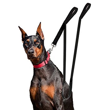 Houseables Extra Long Dog Leash, Double Handle, Dual Padded Grip, 8 ft Length, Black, Heavy Duty, Large/Medium Dogs, 2 Handles, Greater Control Safety Training, Protect Dog in Traffic