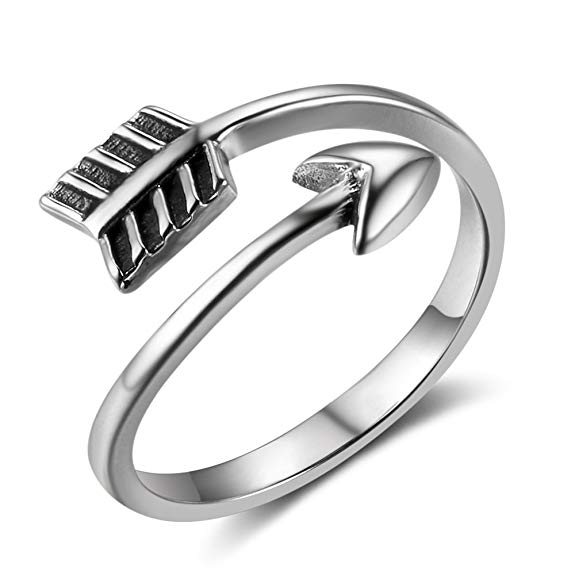 MASOP Sterling Silver Adjustable Arrow Rings for Women Men Vintage Open Band Boho Stackable Knuckle Finger Thumb Ring Jewelry