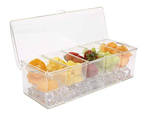 Mind Reader 5SERVE-CLR 5 Compartment Tongs & 3 Spoons, Condiment Container, Chilled Serving Tray, One Size, Clear Acrylic