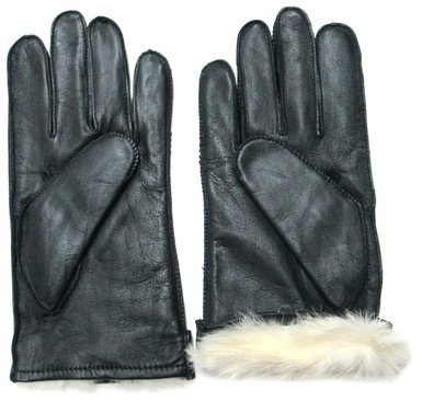 FOWNES Men's Rabbit Fur Lined Black Napa Leather Gloves