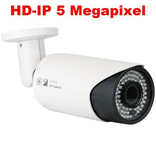 GW Security 5 Megapixel 2592 x 1920 Pixel High Resolution Outdoor PoE 1080P Security Bullet IP Camera with 28-12mm Varifocal Zoom Len and 78Pcs IR LED up to 200FT IR Distance