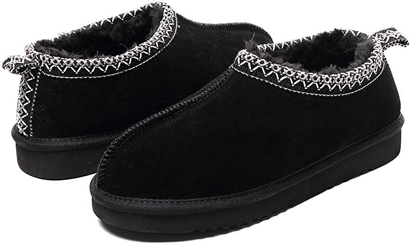 Leather Moccasin Slippers for Men Women, Suede Faux Fur Lined Anti-Skid Slip On Cozy House Shoes, Couples Fluffy Fuzzy Winter Indoor Outdoor Snow Bootie Boots