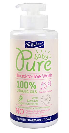 Pure Baby Shampoo and Body Wash by Dr. Fischer with 100% Organic Oils & 97% Natural Origin Ingredients for Sensitive Skin Care of Newborns Toddlers and Adults - head to toe (13.5 Oz)